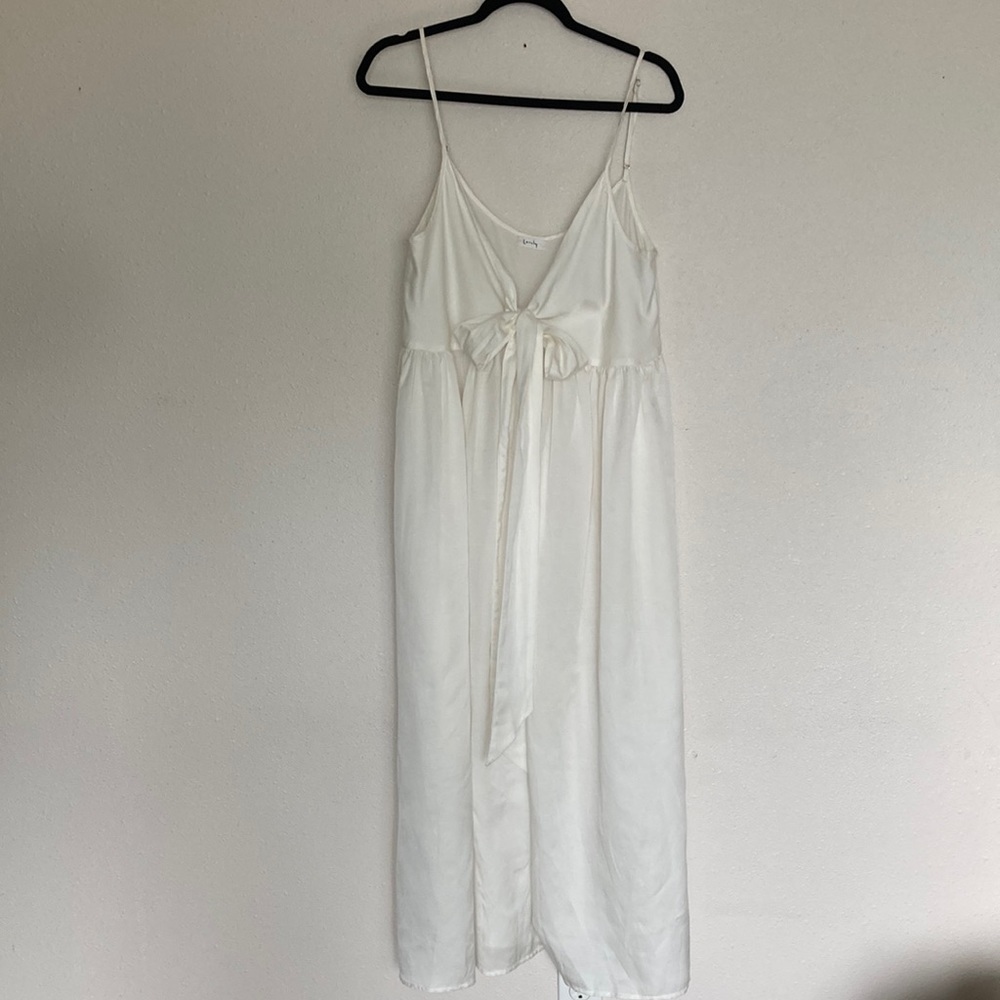 Lonely Off-white Strap Tie back Midi Dress Size 8 Wedding Guests Lightweight